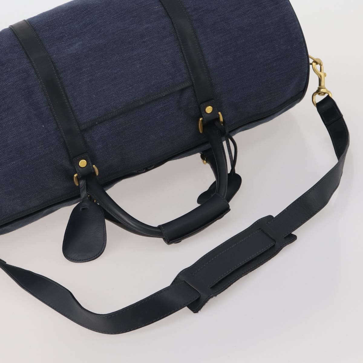 GUCCI Boston Bag Canvas 2way Navy Gold Tone 012 123 0254 Auth BA14569