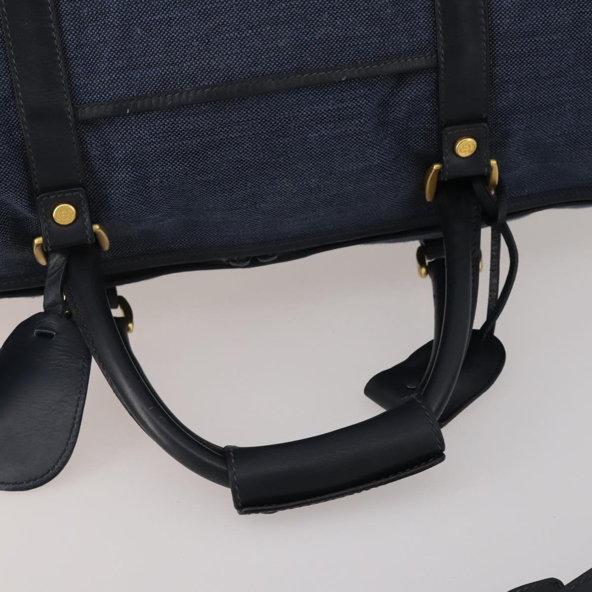 GUCCI Boston Bag Canvas 2way Navy Gold Tone 012 123 0254 Auth BA14569