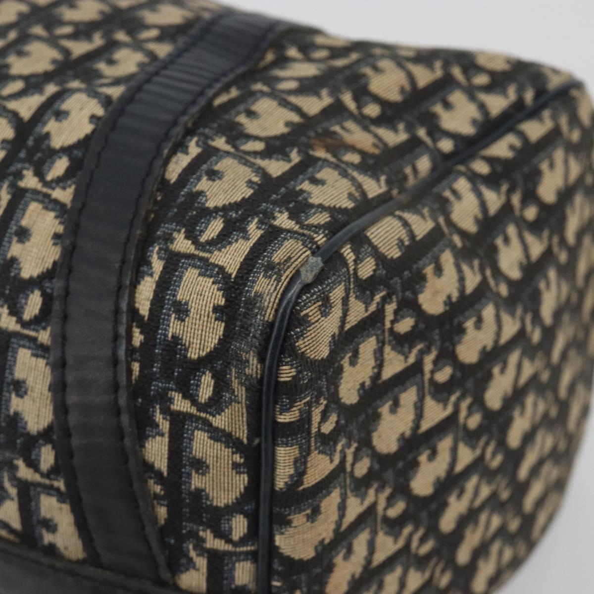 Christian Dior Trotter Canvas Hand Bag Navy Gold Tone Auth BA14570