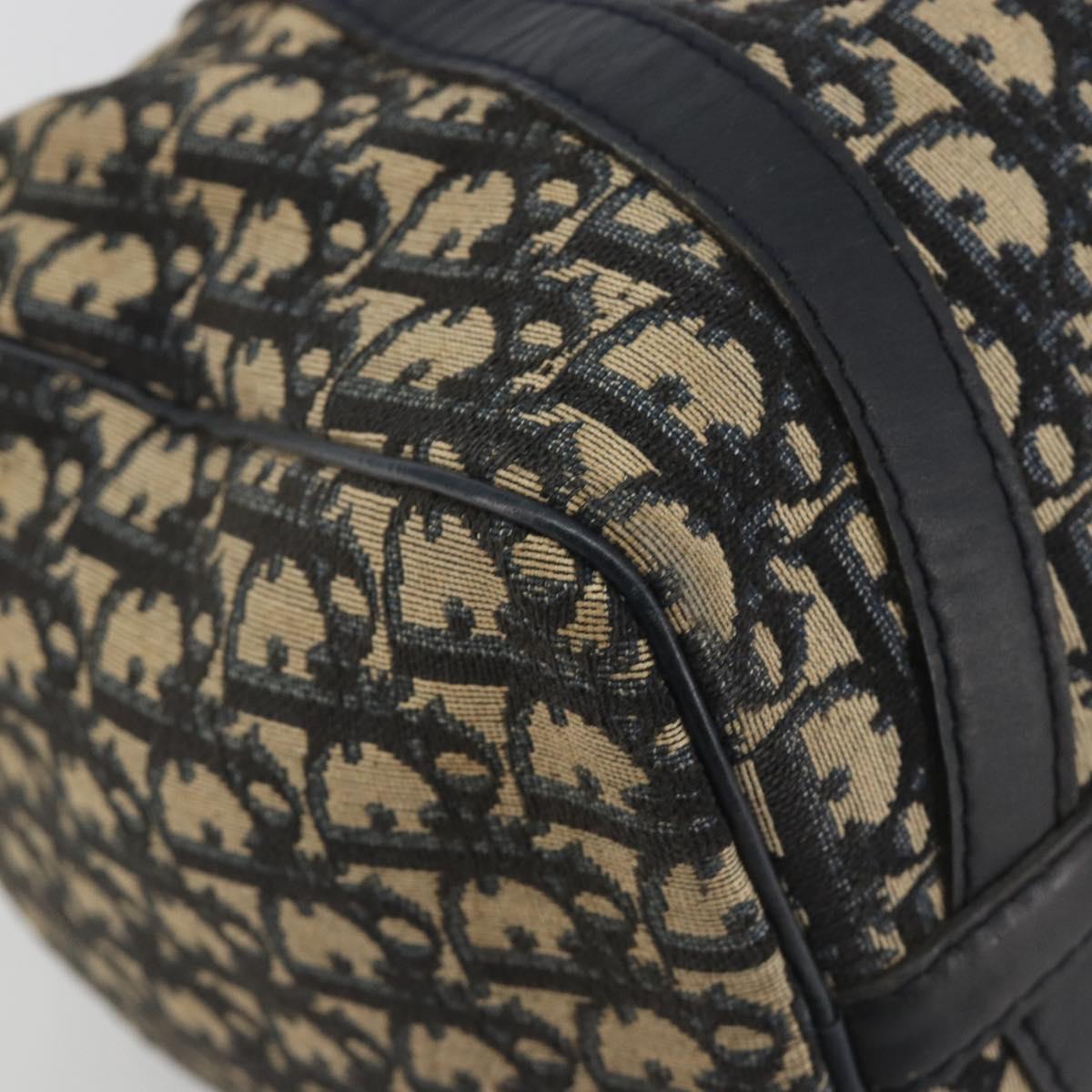 Christian Dior Trotter Canvas Hand Bag Navy Gold Tone Auth BA14570