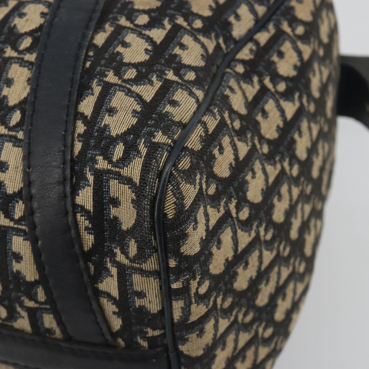 Christian Dior Trotter Canvas Hand Bag Navy Gold Tone Auth BA14570