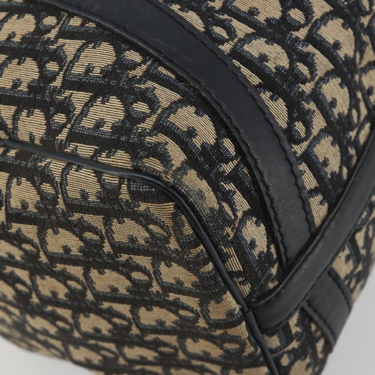 Christian Dior Trotter Canvas Hand Bag Navy Gold Tone Auth BA14570