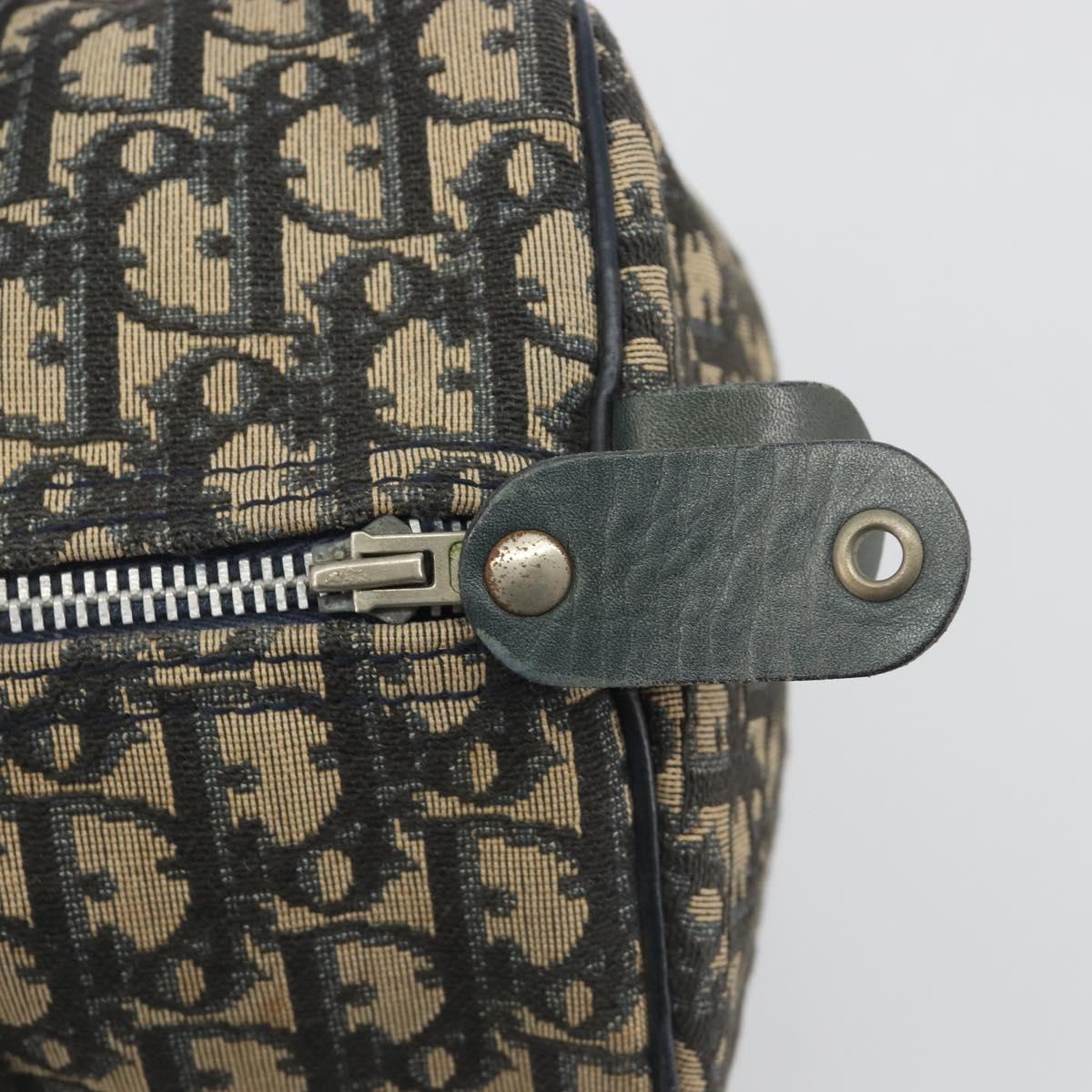 Christian Dior Trotter Canvas Hand Bag Navy Gold Tone Auth BA14570