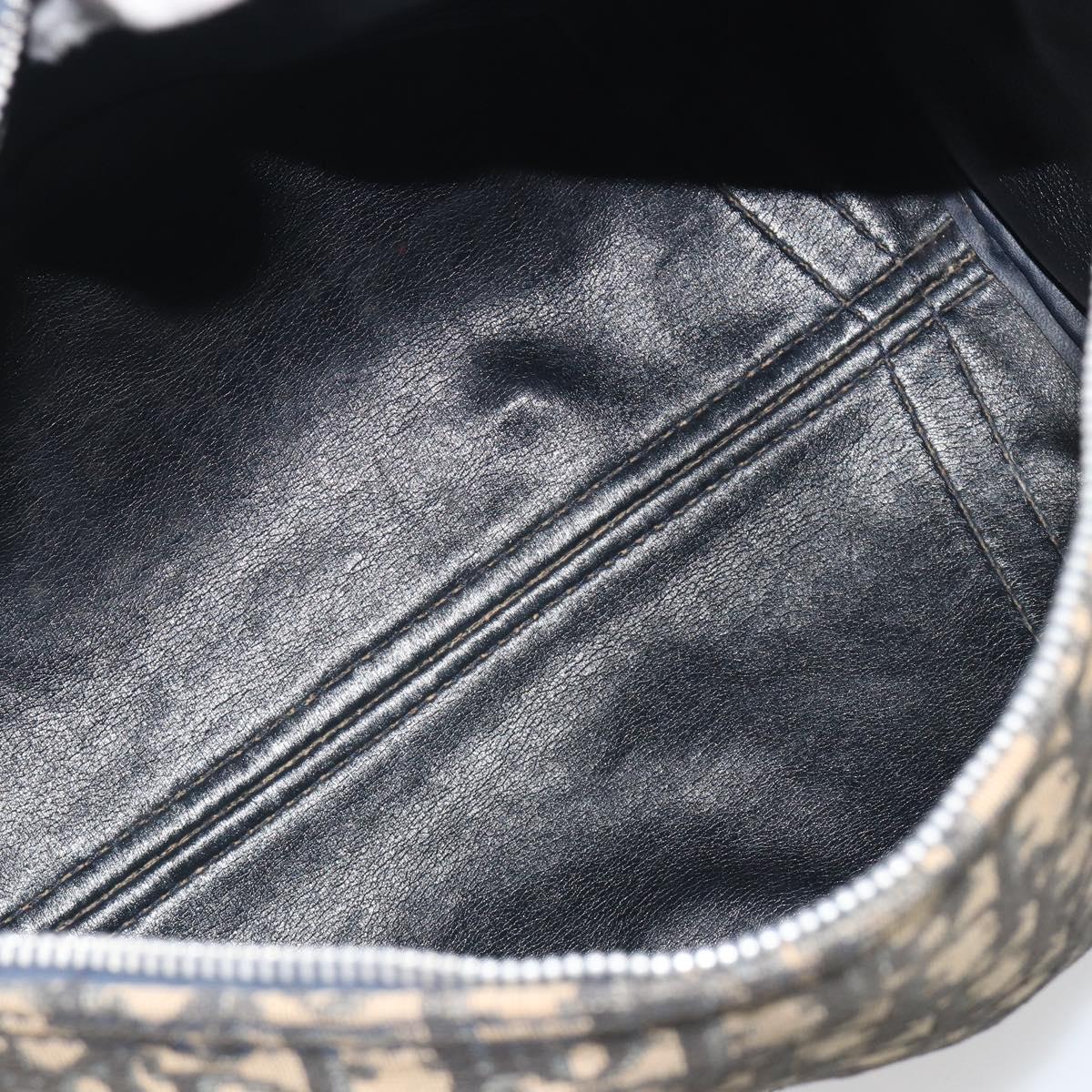 Christian Dior Trotter Canvas Hand Bag Navy Gold Tone Auth BA14570