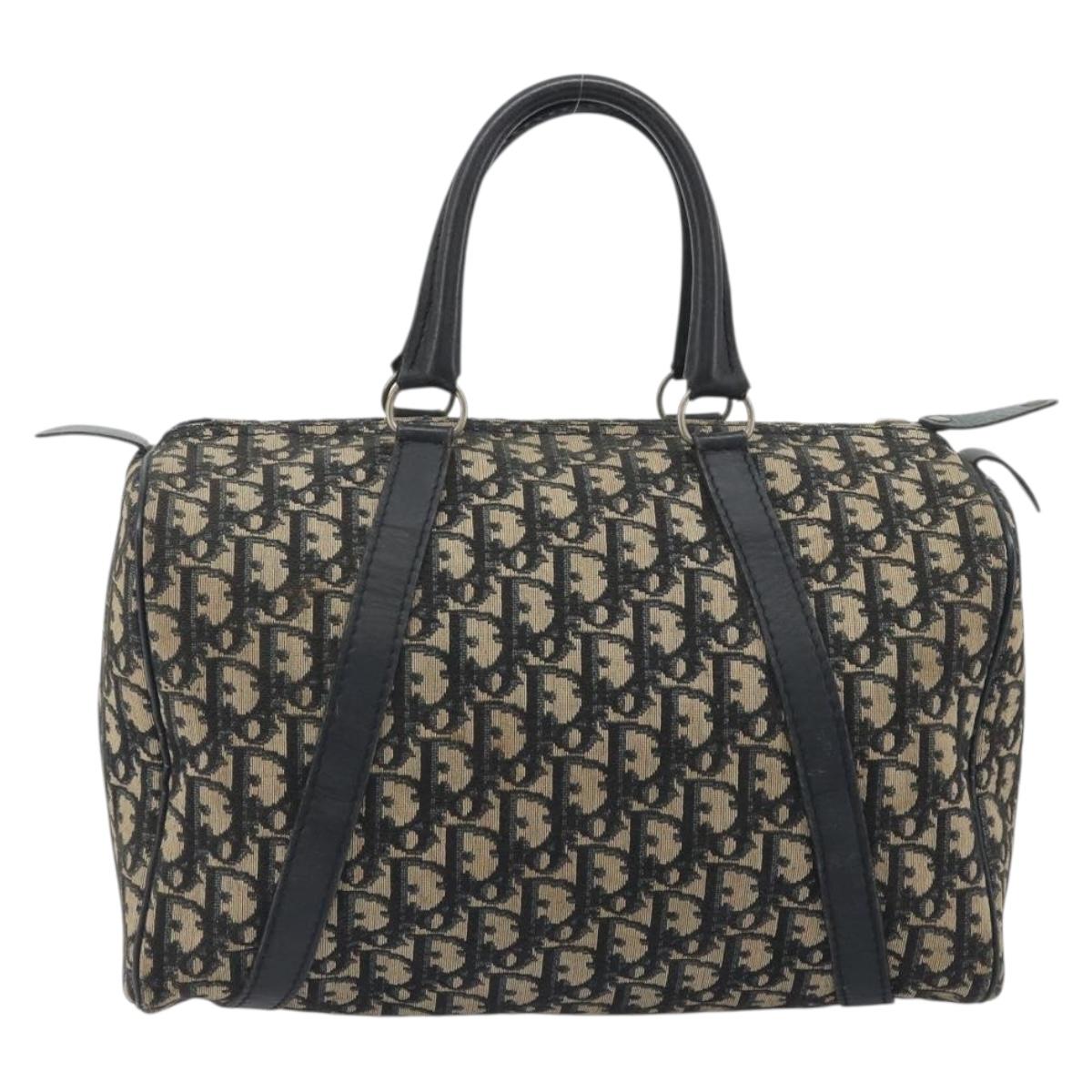 Christian Dior Trotter Canvas Hand Bag Navy Gold Tone Auth BA14570
