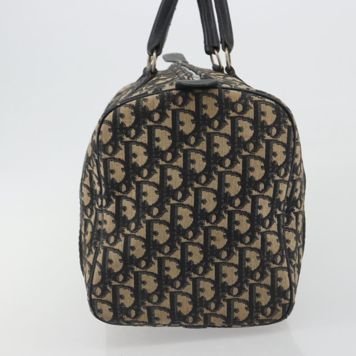 Christian Dior Trotter Canvas Hand Bag Navy Gold Tone Auth BA14570