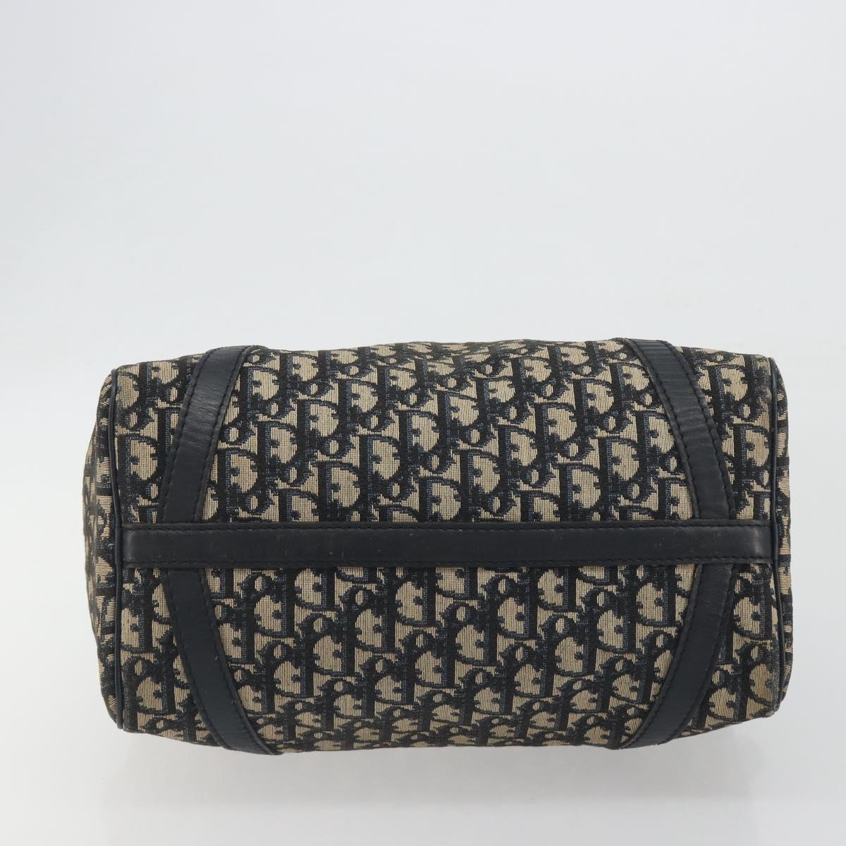 Christian Dior Trotter Canvas Hand Bag Navy Gold Tone Auth BA14570