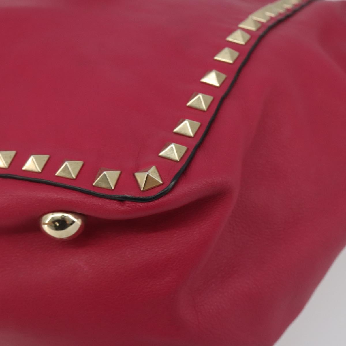 VALENTINO Studs Tote Bag Leather 2way Pink Gold Tone Auth BA14571