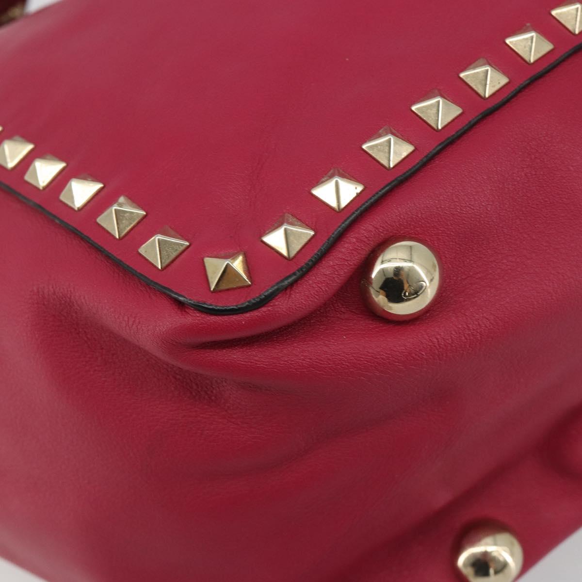 VALENTINO Studs Tote Bag Leather 2way Pink Gold Tone Auth BA14571
