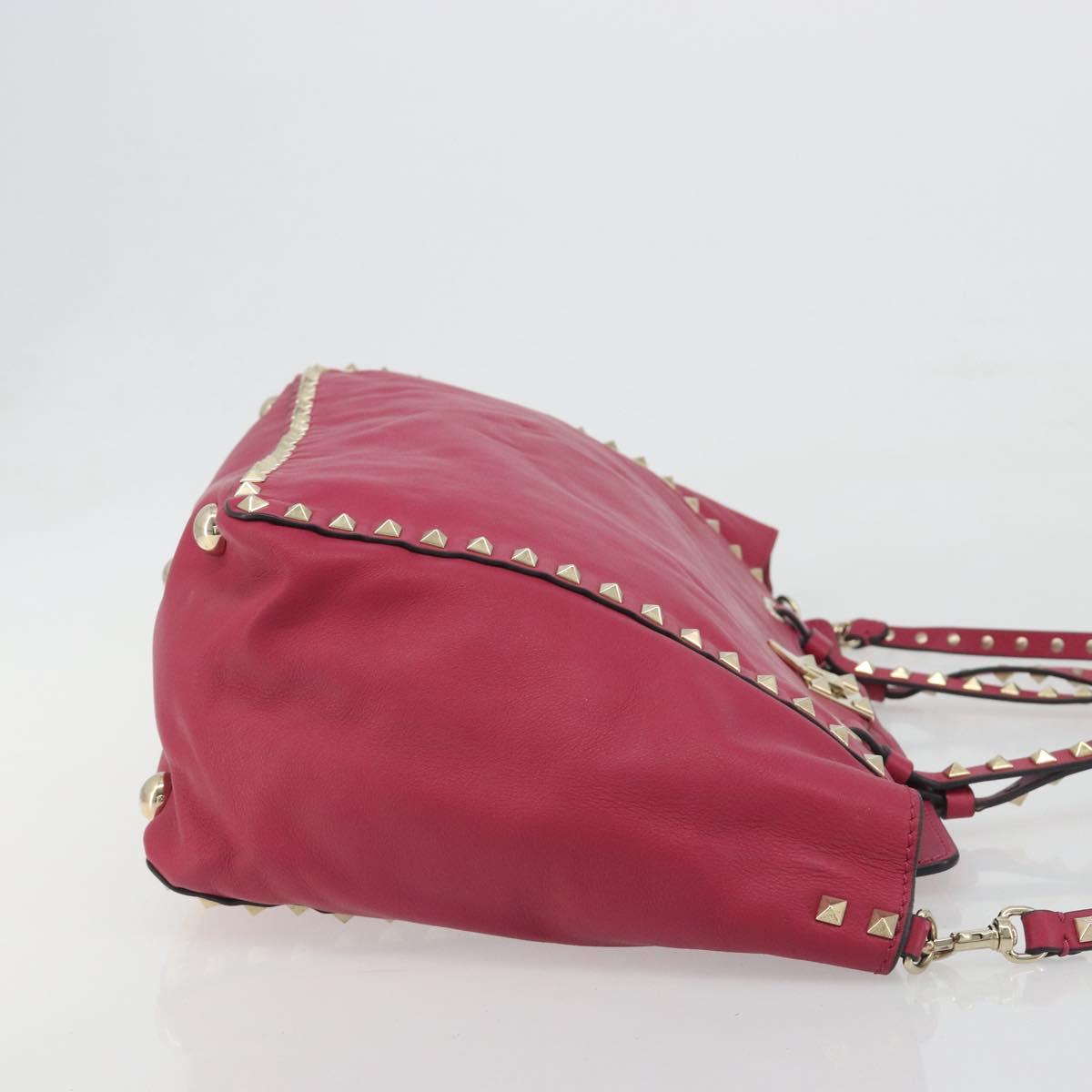 VALENTINO Studs Tote Bag Leather 2way Pink Gold Tone Auth BA14571