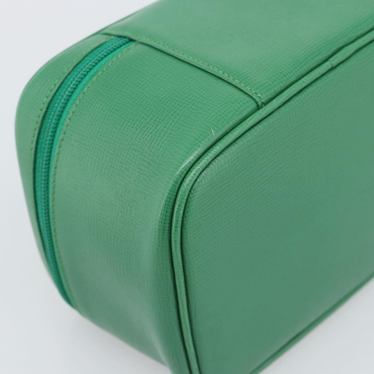 Burberrys Vanity Bag Cosmetic Pouch Leather Green Gold Tone Auth BA14572A