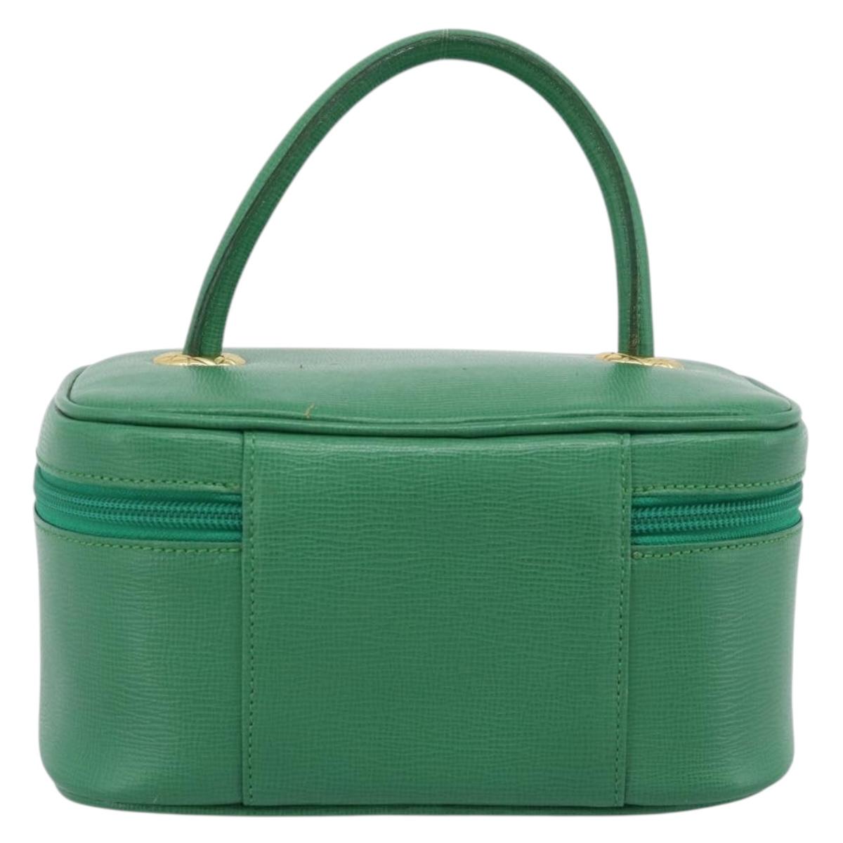 Burberrys Vanity Bag Cosmetic Pouch Leather Green Gold Tone Auth BA14572A