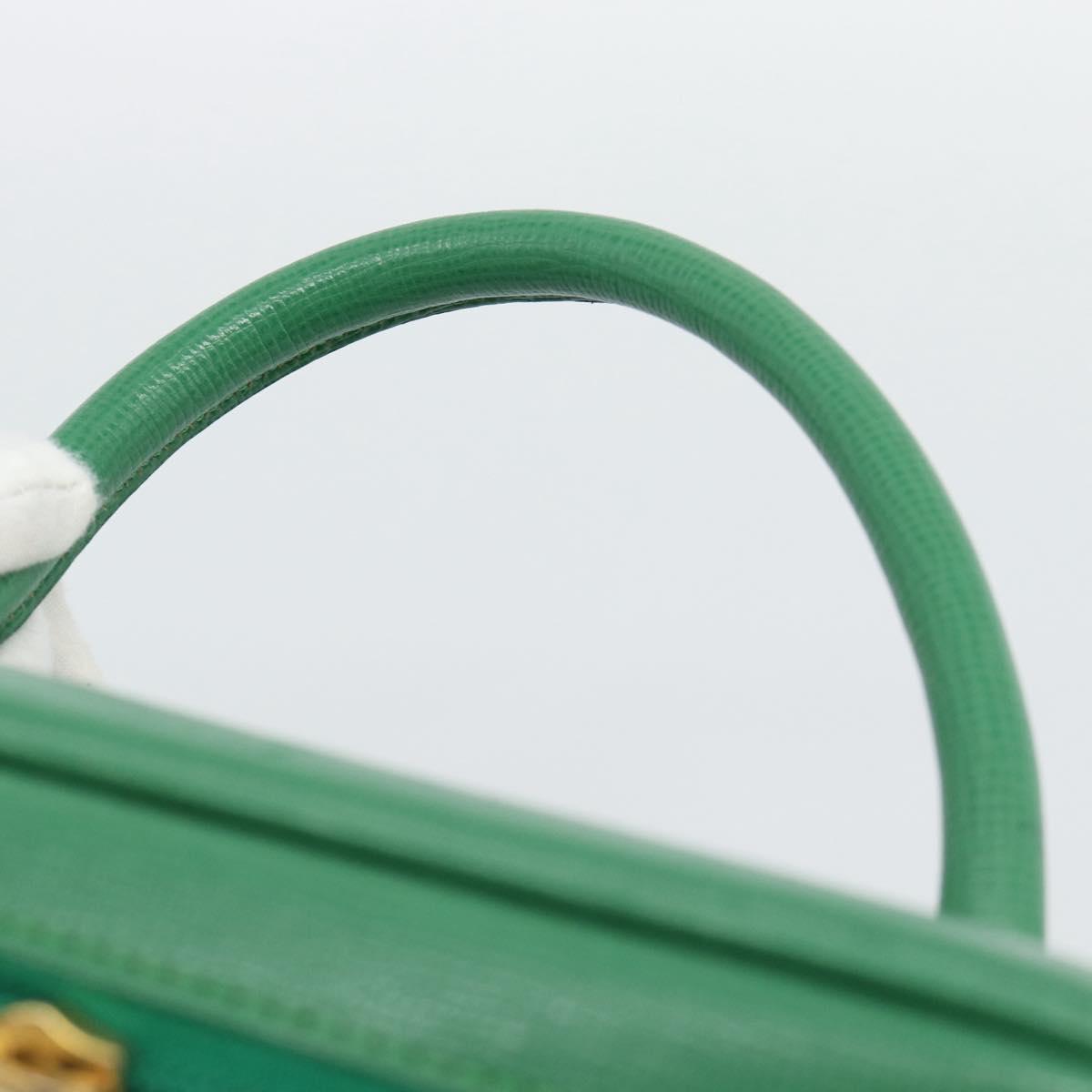Burberrys Vanity Bag Cosmetic Pouch Leather Green Gold Tone Auth BA14572A