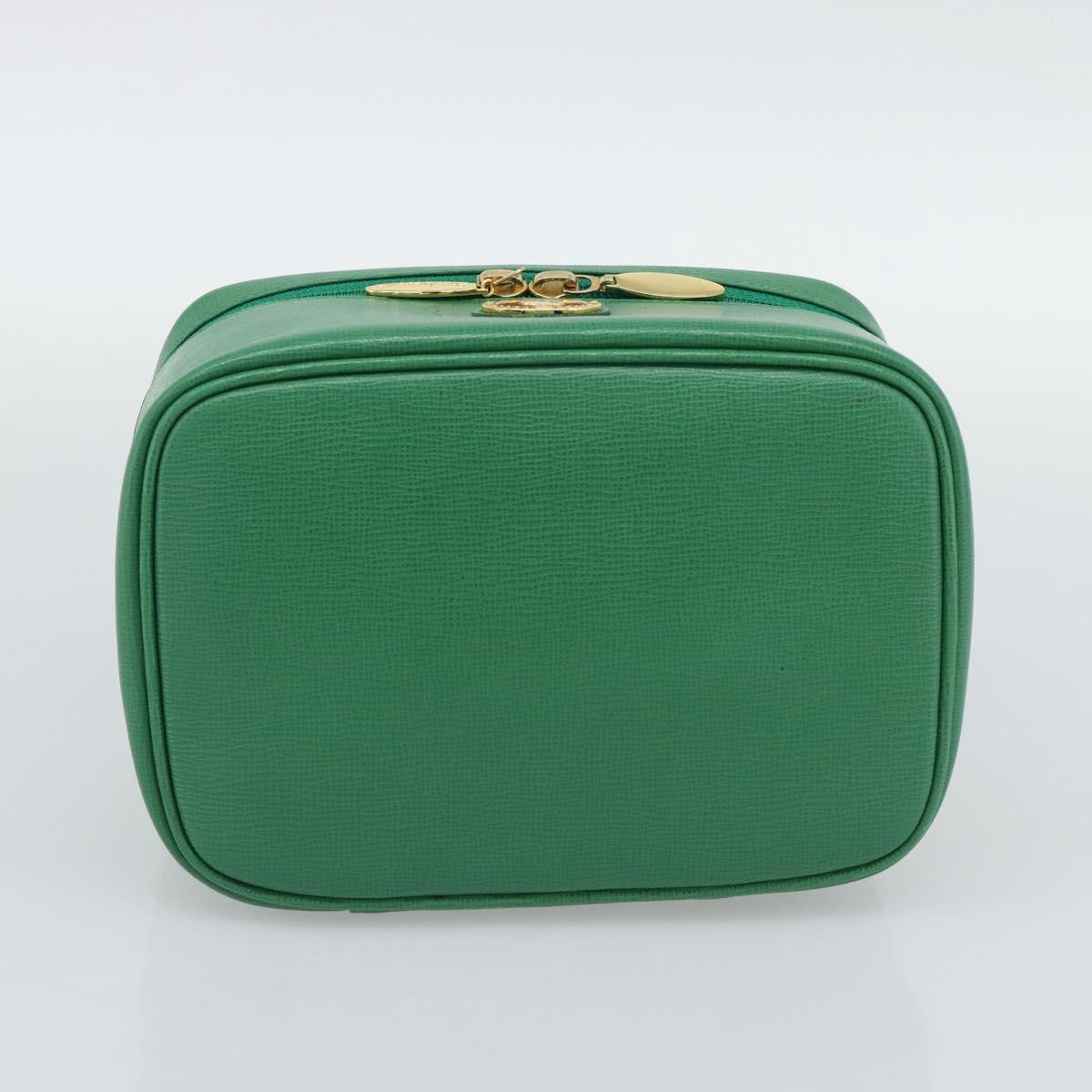Burberrys Vanity Bag Cosmetic Pouch Leather Green Gold Tone Auth BA14572A