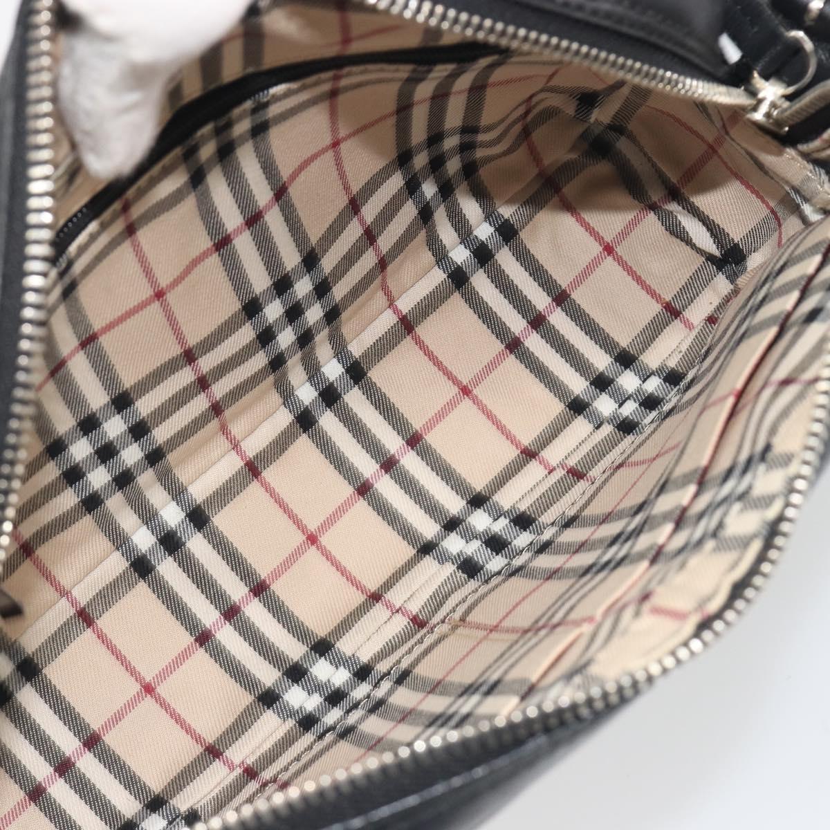 BURBERRY Shoulder Bag Leather Black Silver Auth BA14575