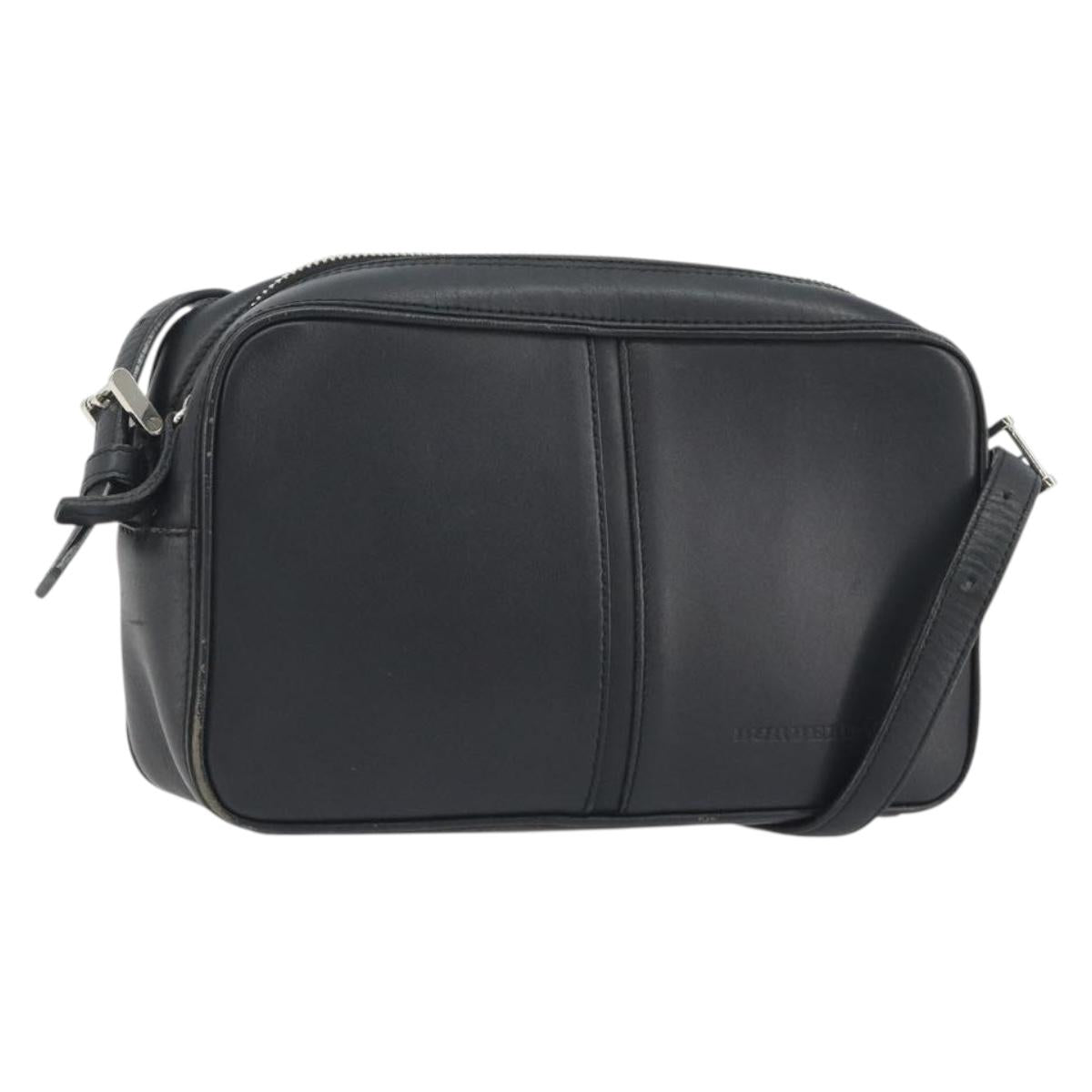 BURBERRY Shoulder Bag Leather Black Silver Auth BA14575