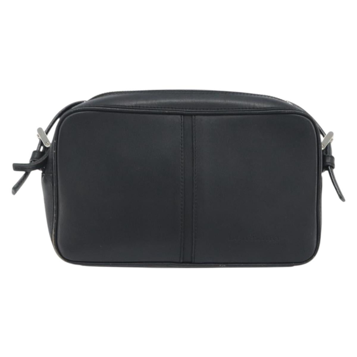 BURBERRY Shoulder Bag Leather Black Silver Auth BA14575