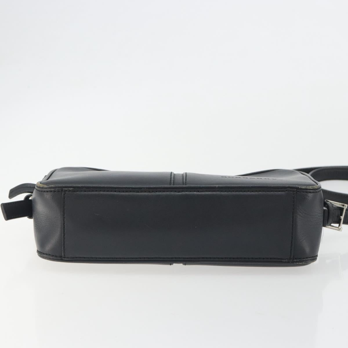 BURBERRY Shoulder Bag Leather Black Silver Auth BA14575