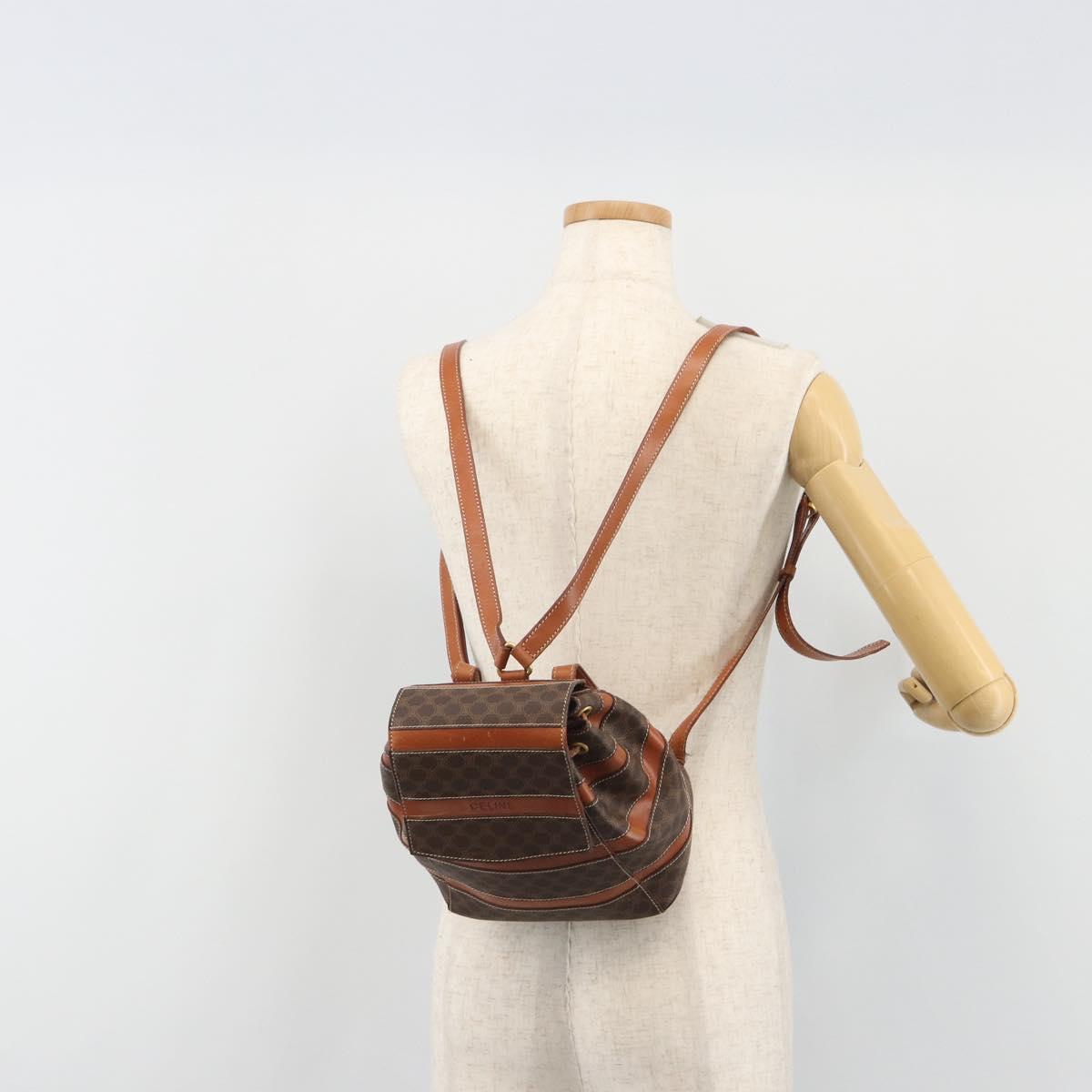CELINE Macadam Backpack PVC Leather Brown Gold Tone Auth BA14576A