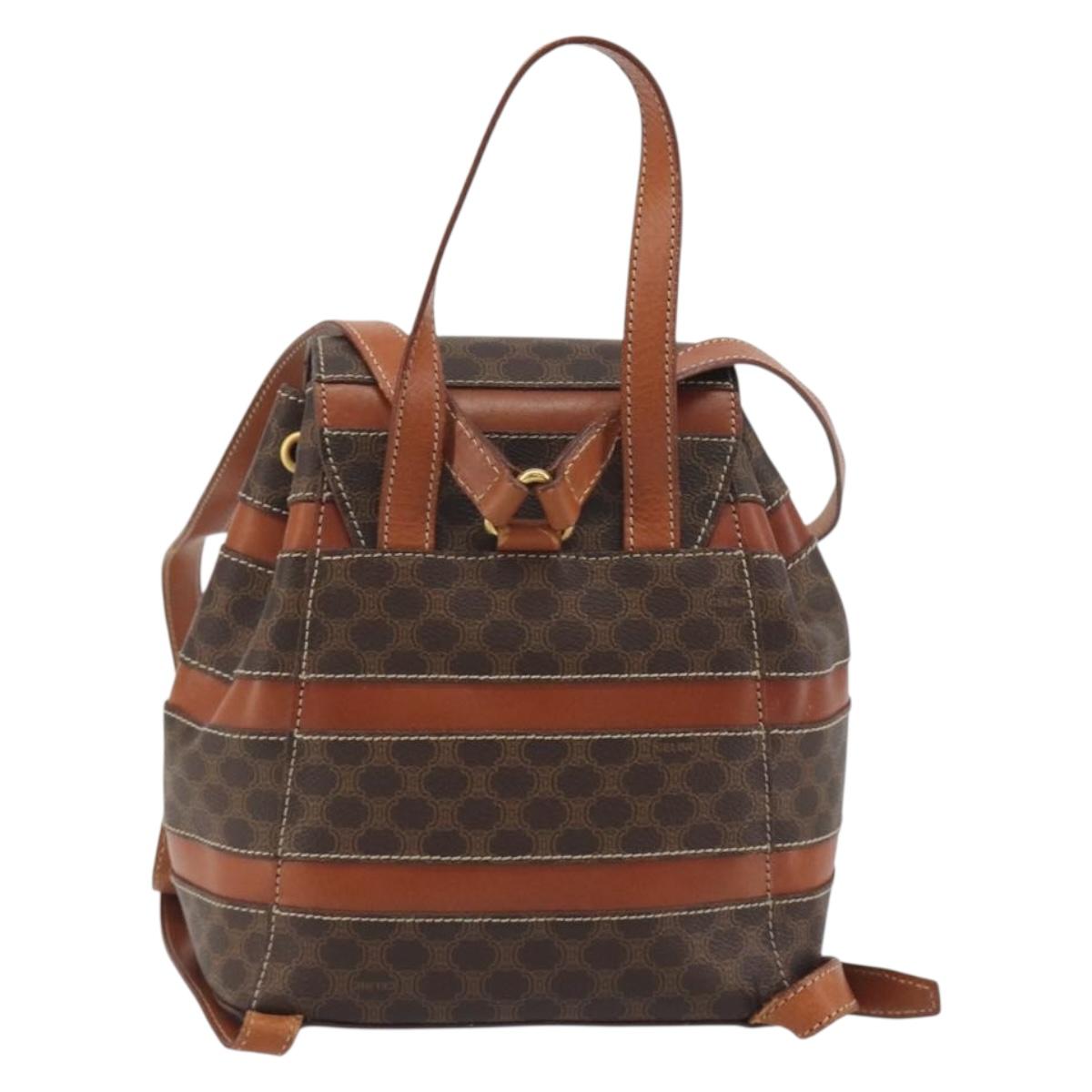 CELINE Macadam Backpack PVC Leather Brown Gold Tone Auth BA14576A