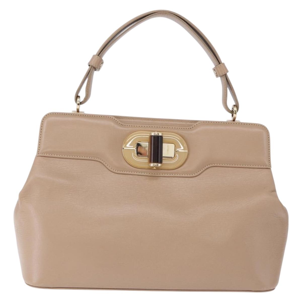 BVLGARI Hand Bag Leather 2way Beige Gold Tone Auth BA14579A