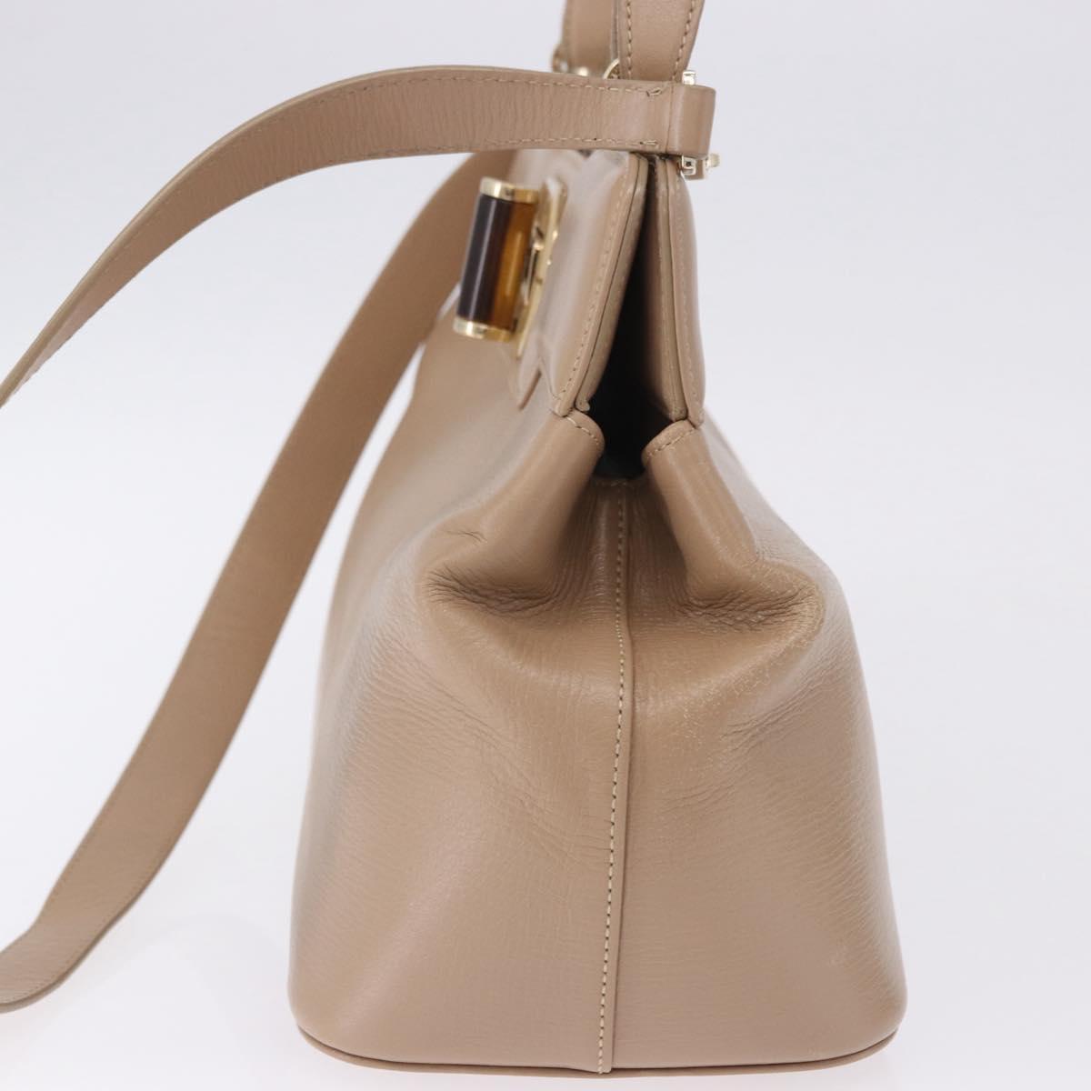 BVLGARI Hand Bag Leather 2way Beige Gold Tone Auth BA14579A