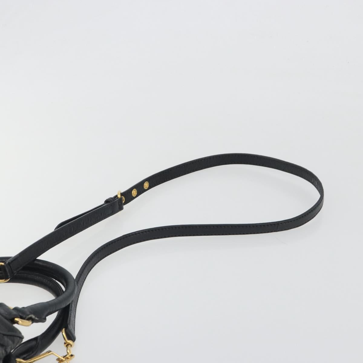 Miu Miu Hand Bag Leather 2way Black Gold Tone Auth BA14580V