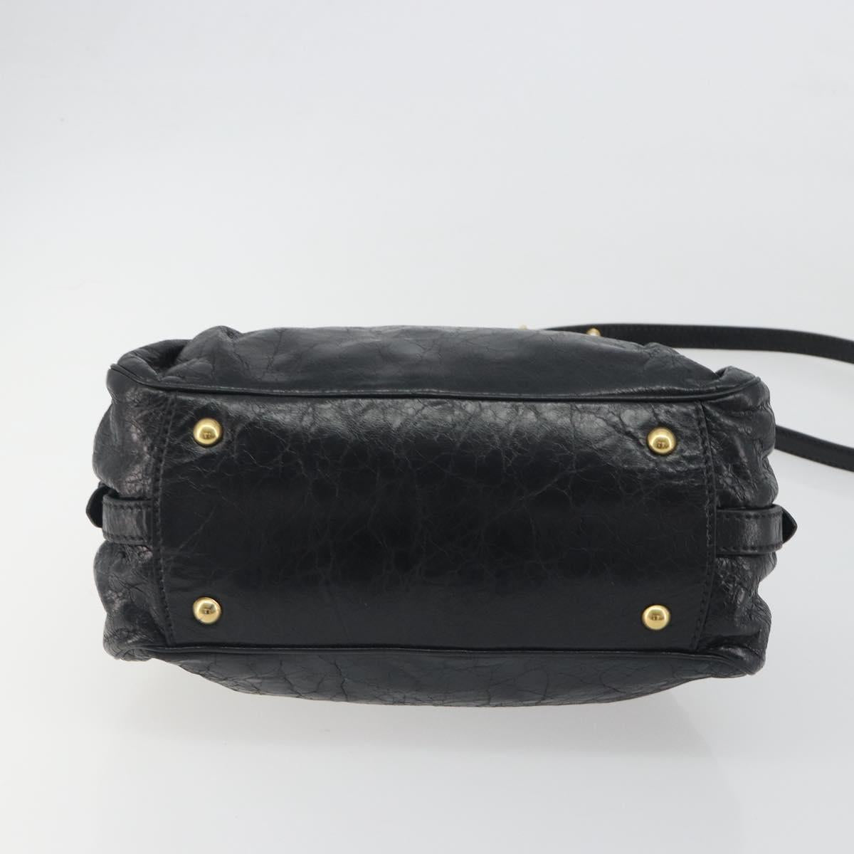 Miu Miu Hand Bag Leather 2way Black Gold Tone Auth BA14580V