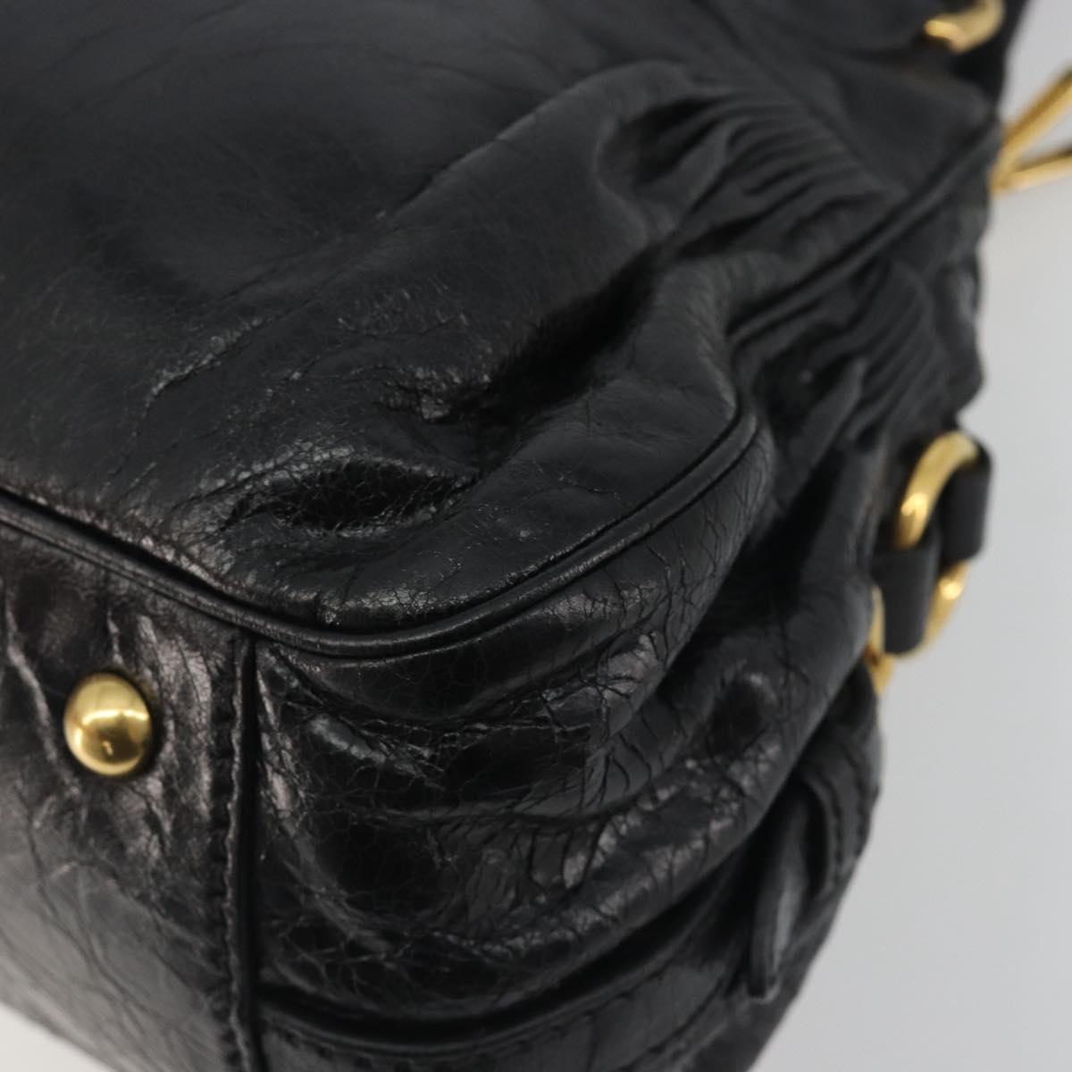 Miu Miu Hand Bag Leather 2way Black Gold Tone Auth BA14580V