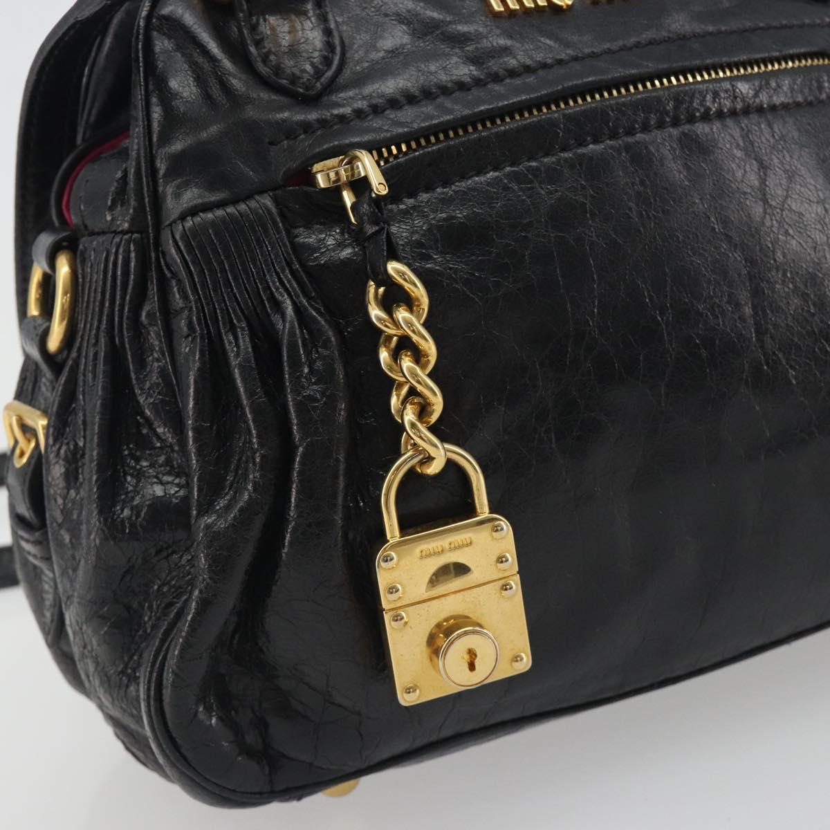 Miu Miu Hand Bag Leather 2way Black Gold Tone Auth BA14580V