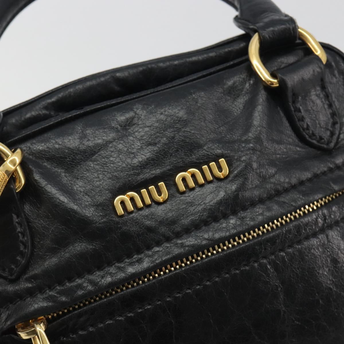 Miu Miu Hand Bag Leather 2way Black Gold Tone Auth BA14580V