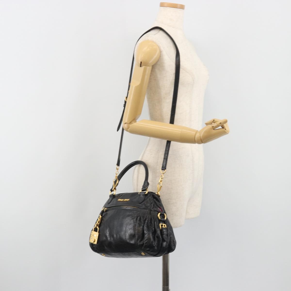 Miu Miu Hand Bag Leather 2way Black Gold Tone Auth BA14580V