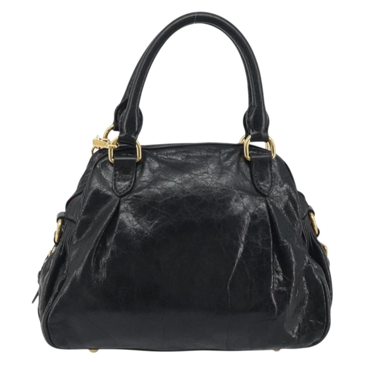 Miu Miu Hand Bag Leather 2way Black Gold Tone Auth BA14580V