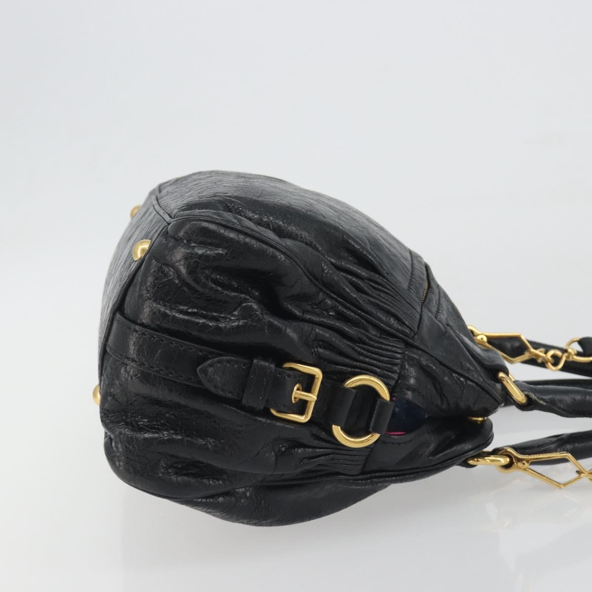 Miu Miu Hand Bag Leather 2way Black Gold Tone Auth BA14580V