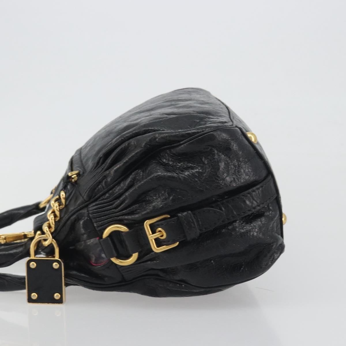 Miu Miu Hand Bag Leather 2way Black Gold Tone Auth BA14580V