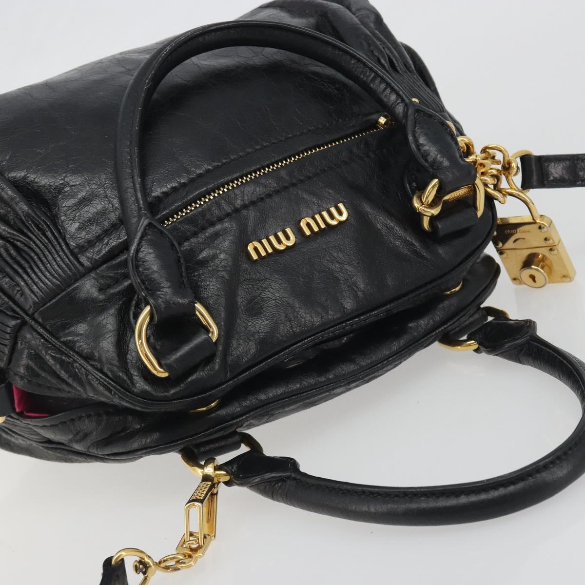 Miu Miu Hand Bag Leather 2way Black Gold Tone Auth BA14580V