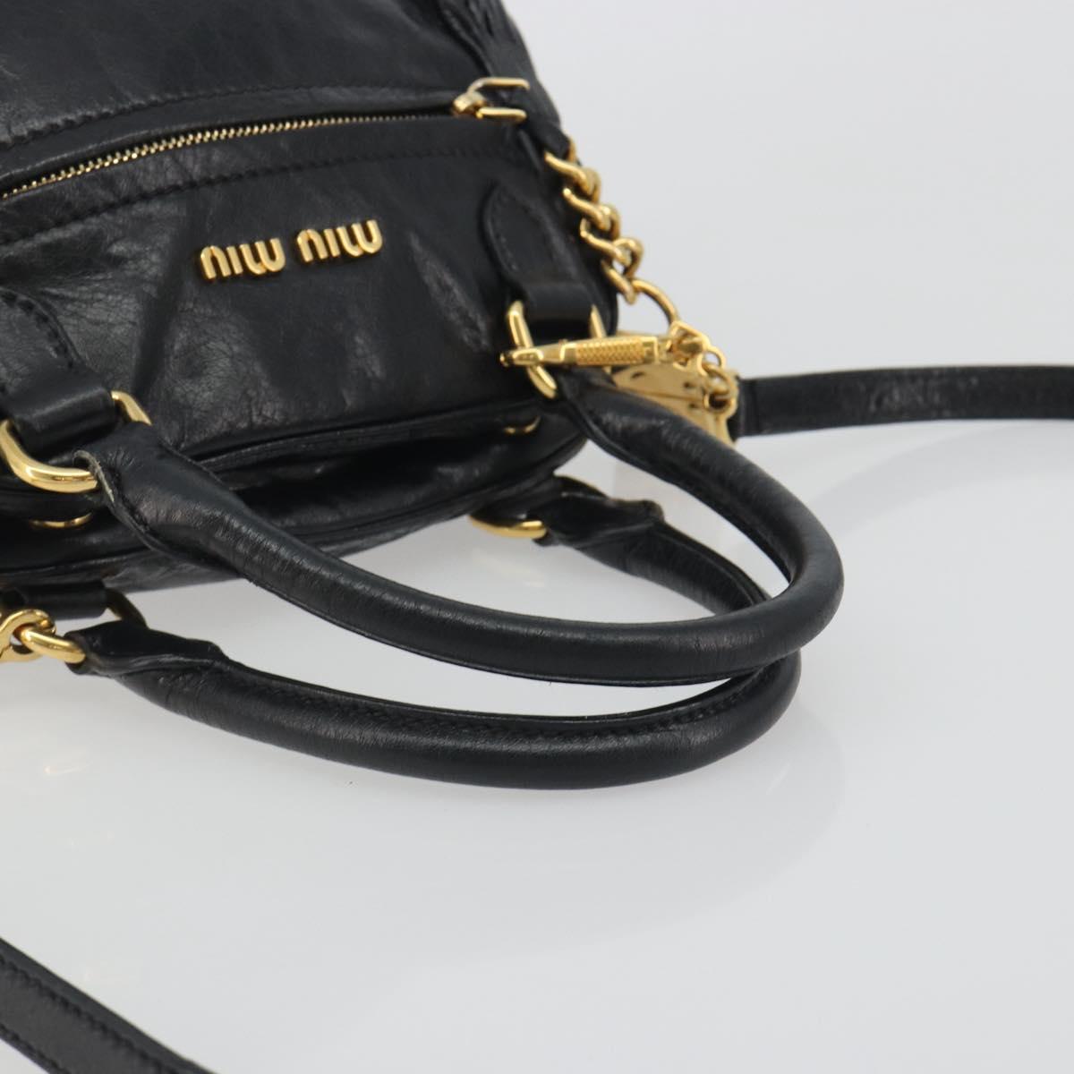 Miu Miu Hand Bag Leather 2way Black Gold Tone Auth BA14580V
