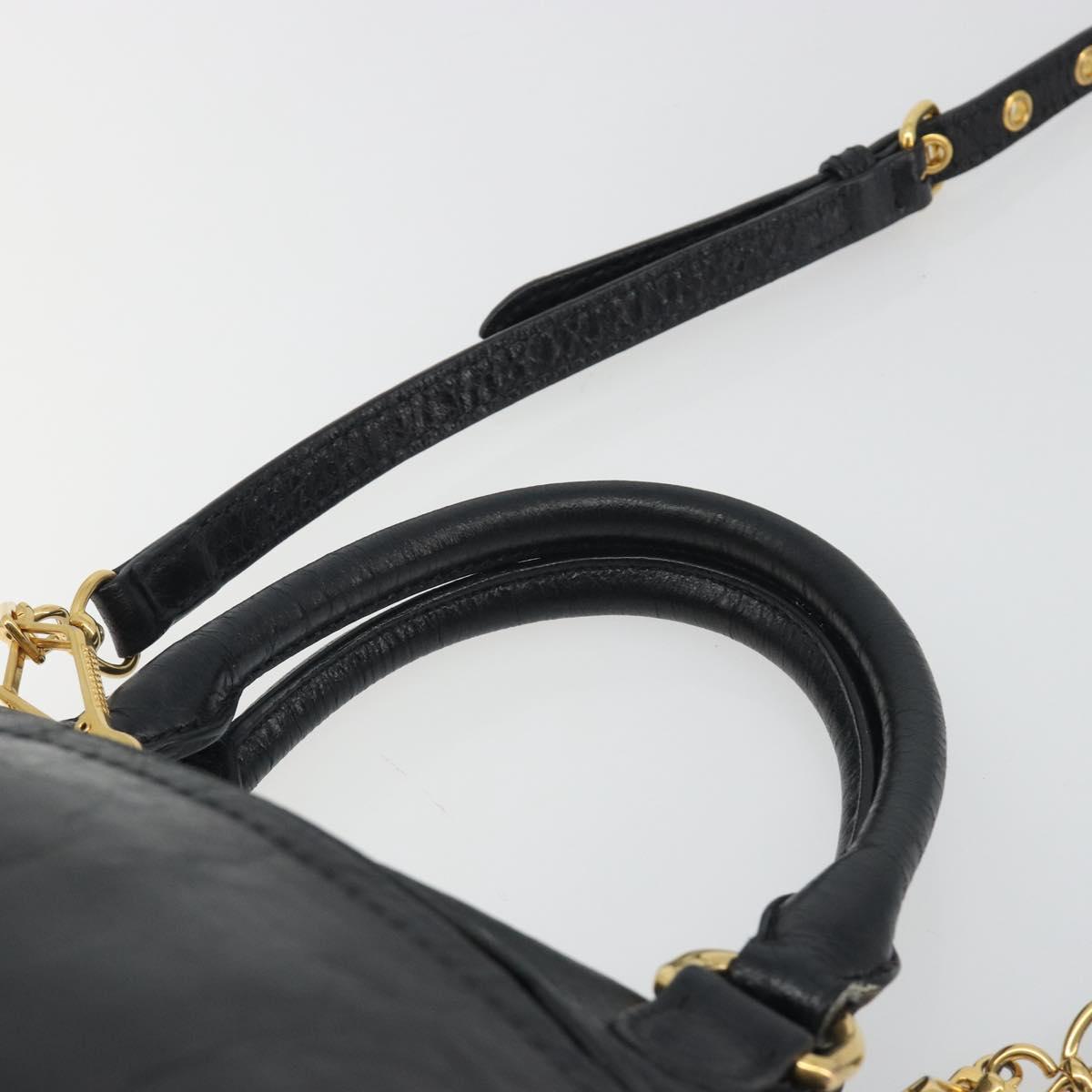 Miu Miu Hand Bag Leather 2way Black Gold Tone Auth BA14580V