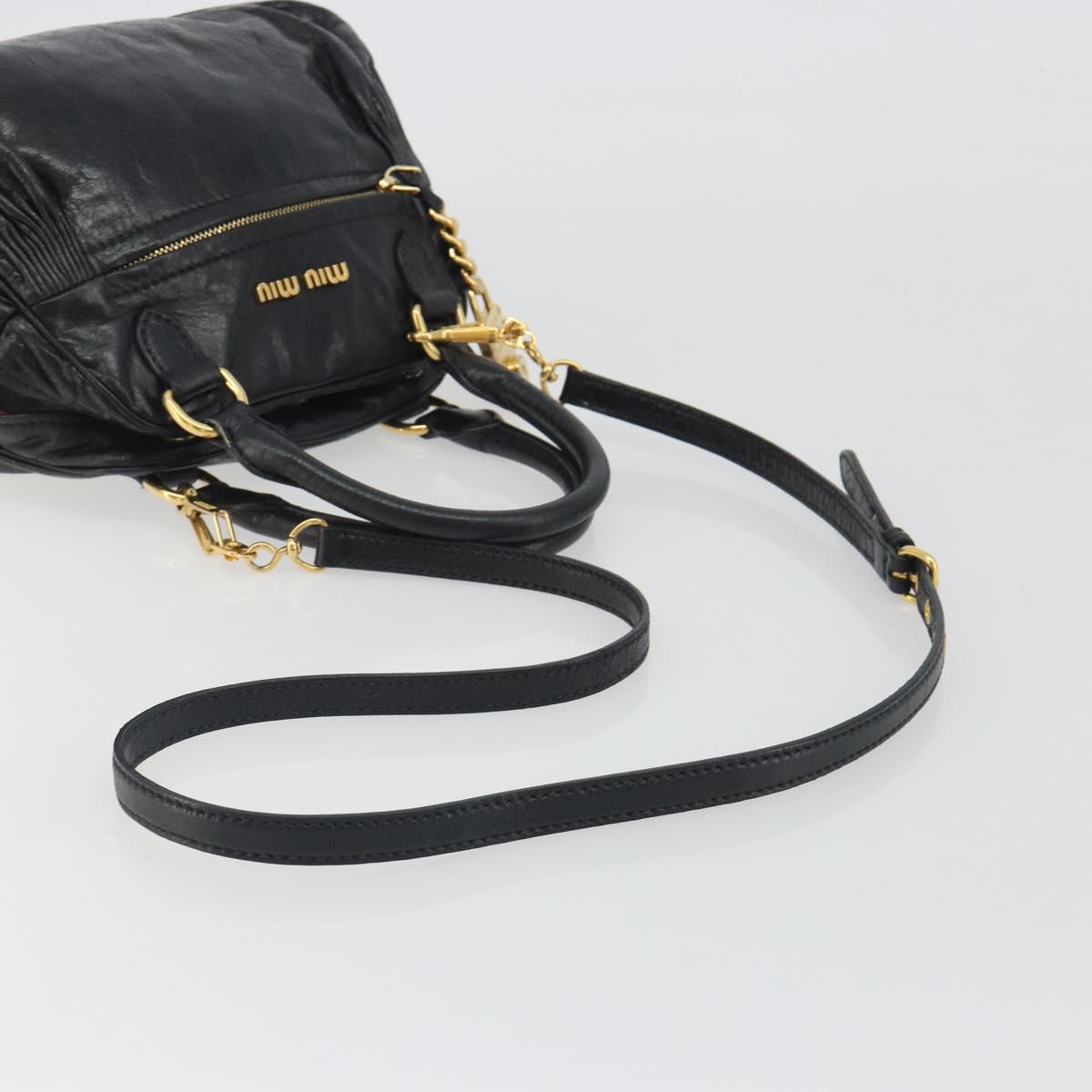 Miu Miu Hand Bag Leather 2way Black Gold Tone Auth BA14580V