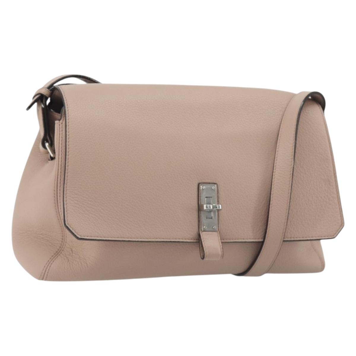 BALLY Shoulder Bag Leather Pink Silver Auth BA14581A