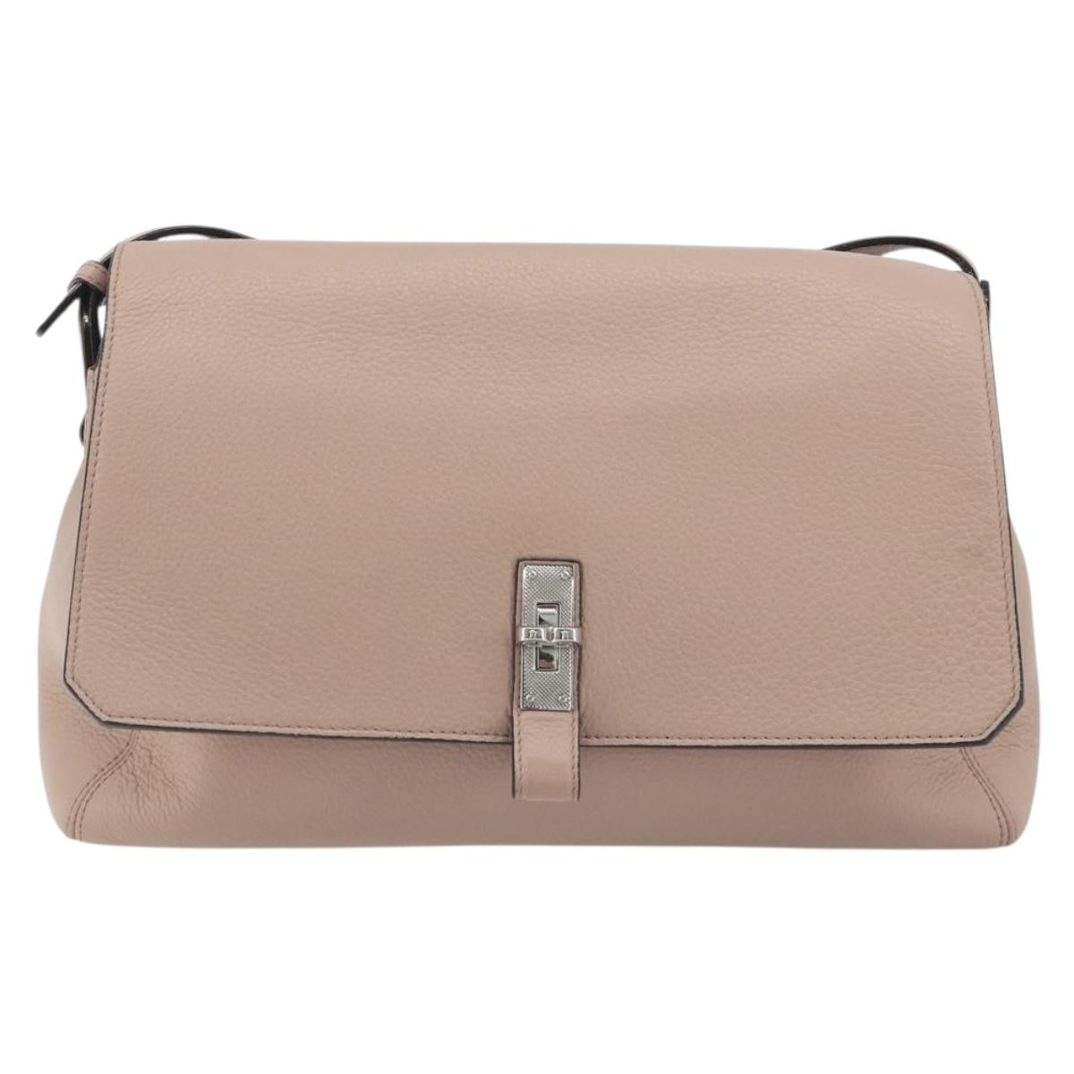 BALLY Shoulder Bag Leather Pink Silver Auth BA14581A