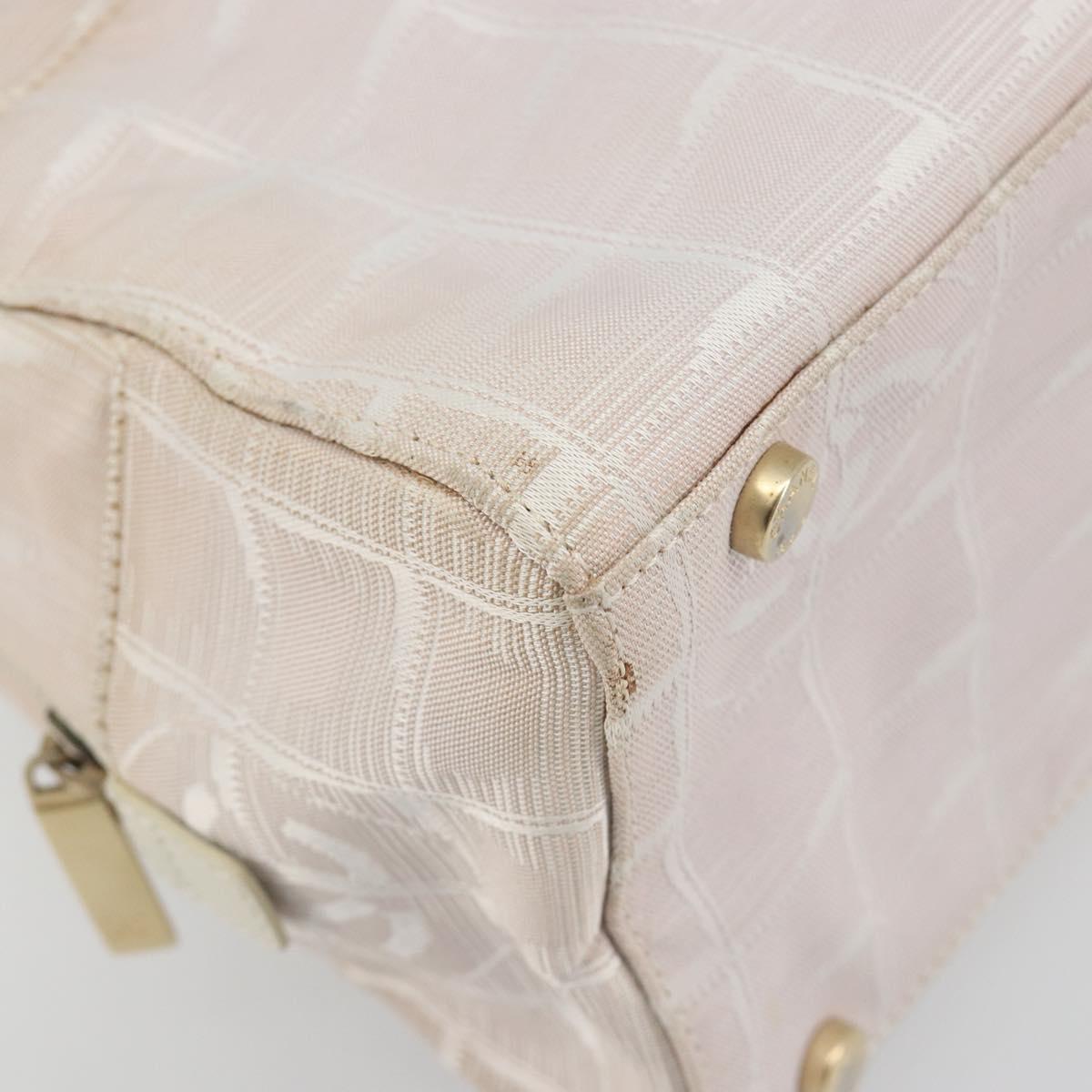 CHANEL New Travel Line Hand Bag Canvas Pink Gold Tone CC Auth BA14582A