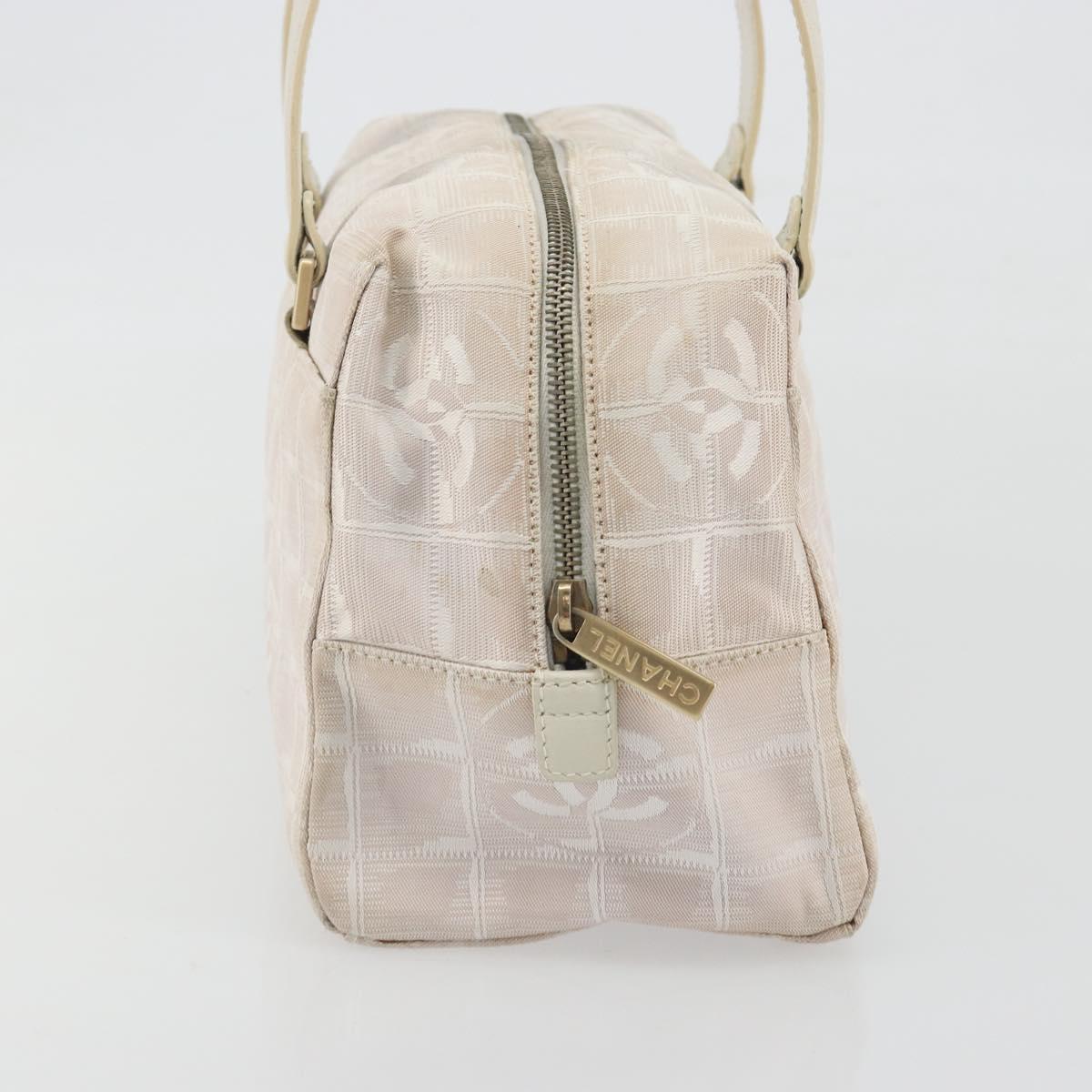 CHANEL New Travel Line Hand Bag Canvas Pink Gold Tone CC Auth BA14582A