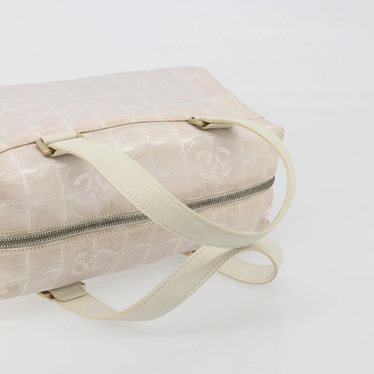 CHANEL New Travel Line Hand Bag Canvas Pink Gold Tone CC Auth BA14582A