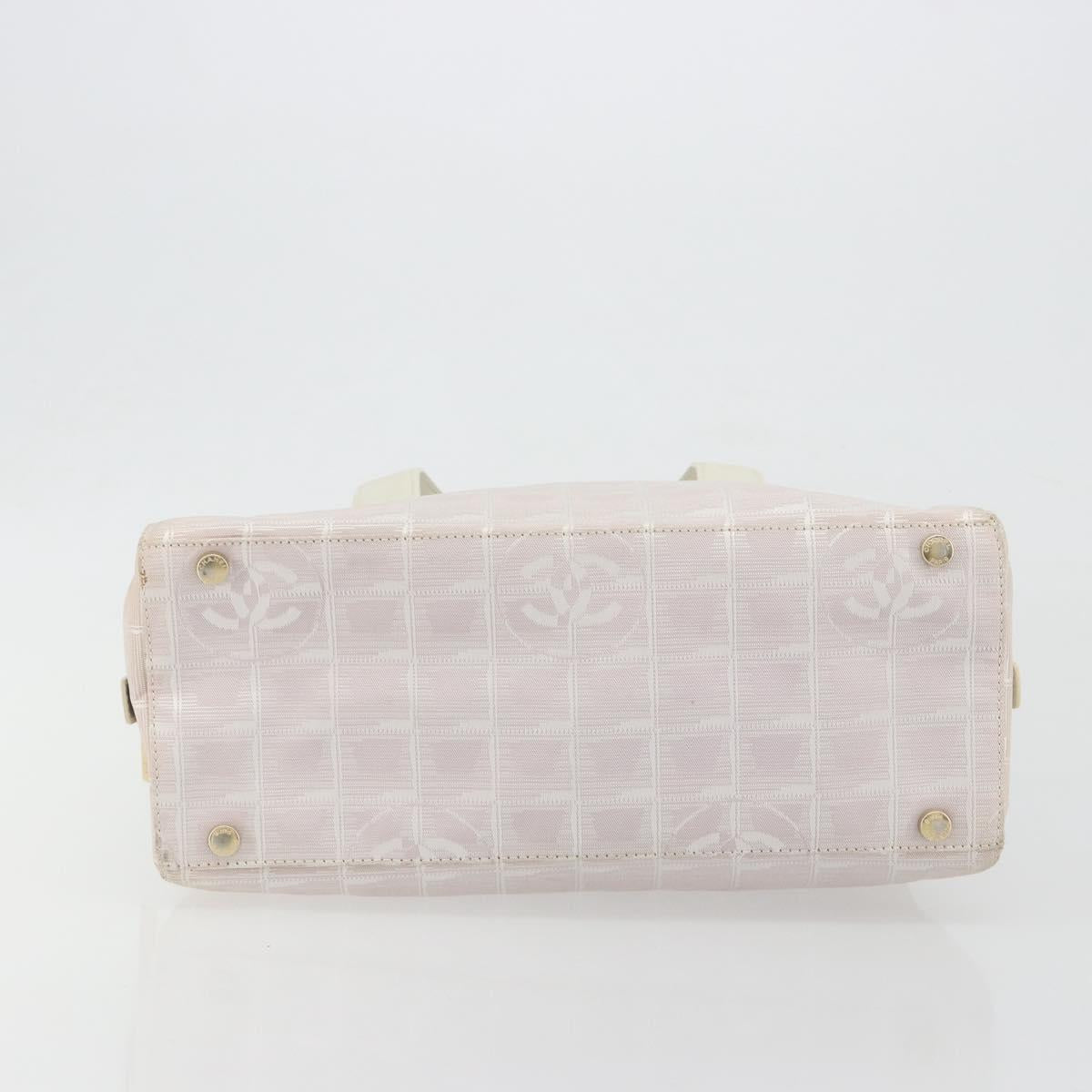 CHANEL New Travel Line Hand Bag Canvas Pink Gold Tone CC Auth BA14582A