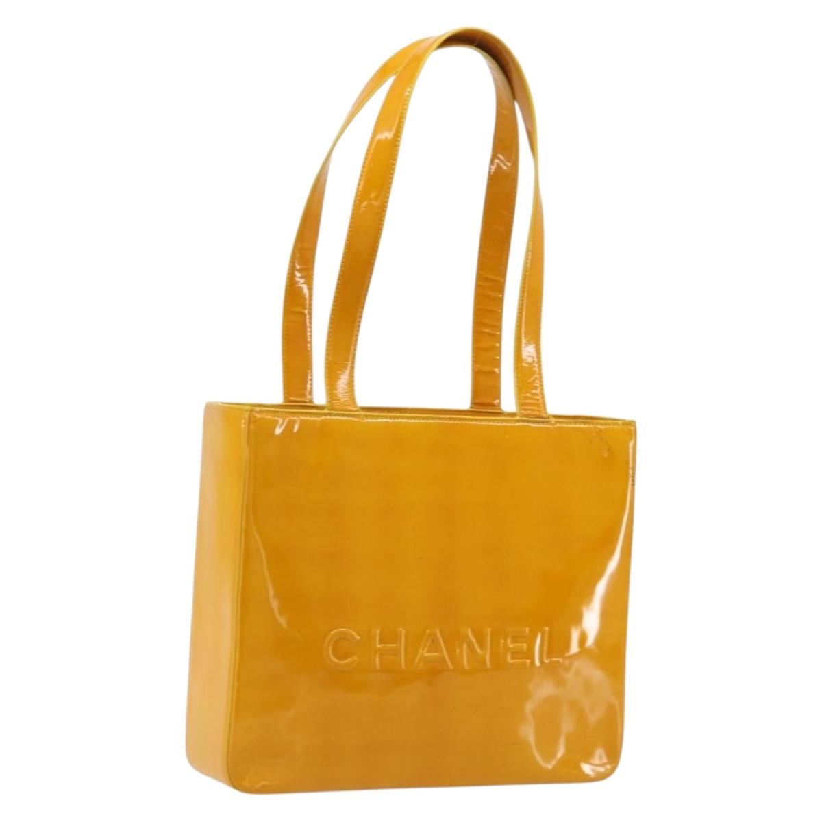 CHANEL Tote Bag Patent Orange CC Auth BA14583