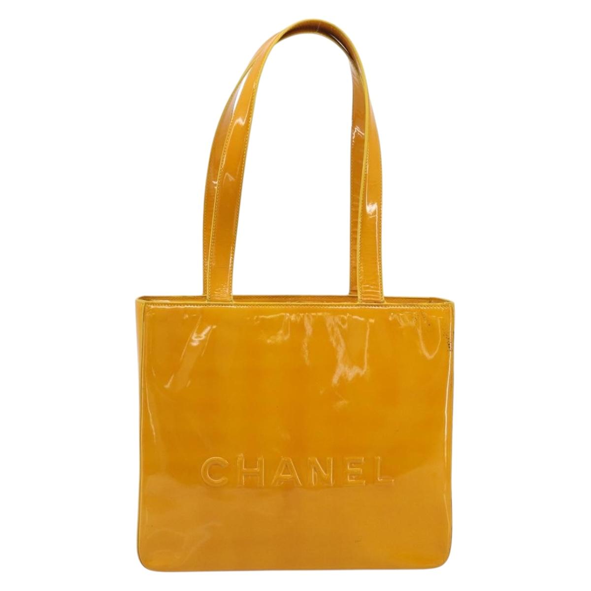 CHANEL Tote Bag Patent Orange CC Auth BA14583