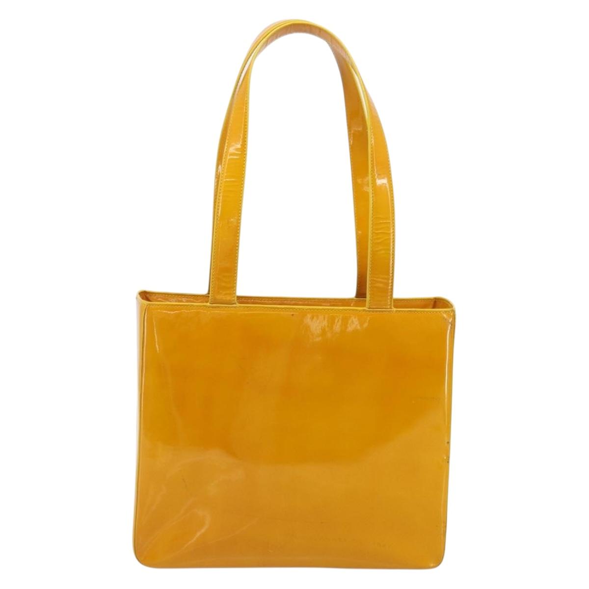 CHANEL Tote Bag Patent Orange CC Auth BA14583