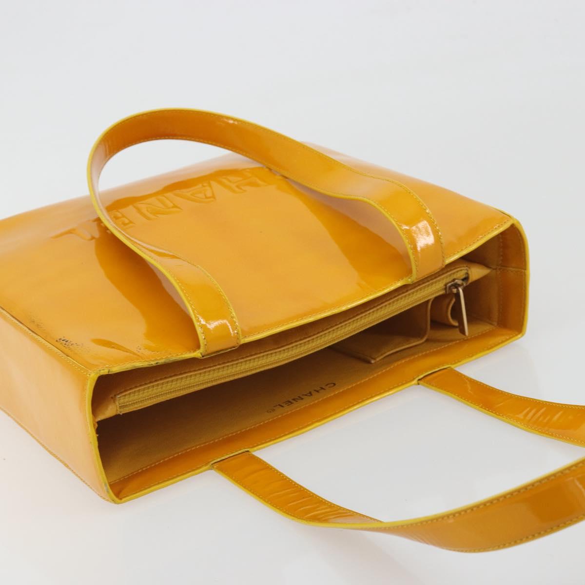 CHANEL Tote Bag Patent Orange CC Auth BA14583