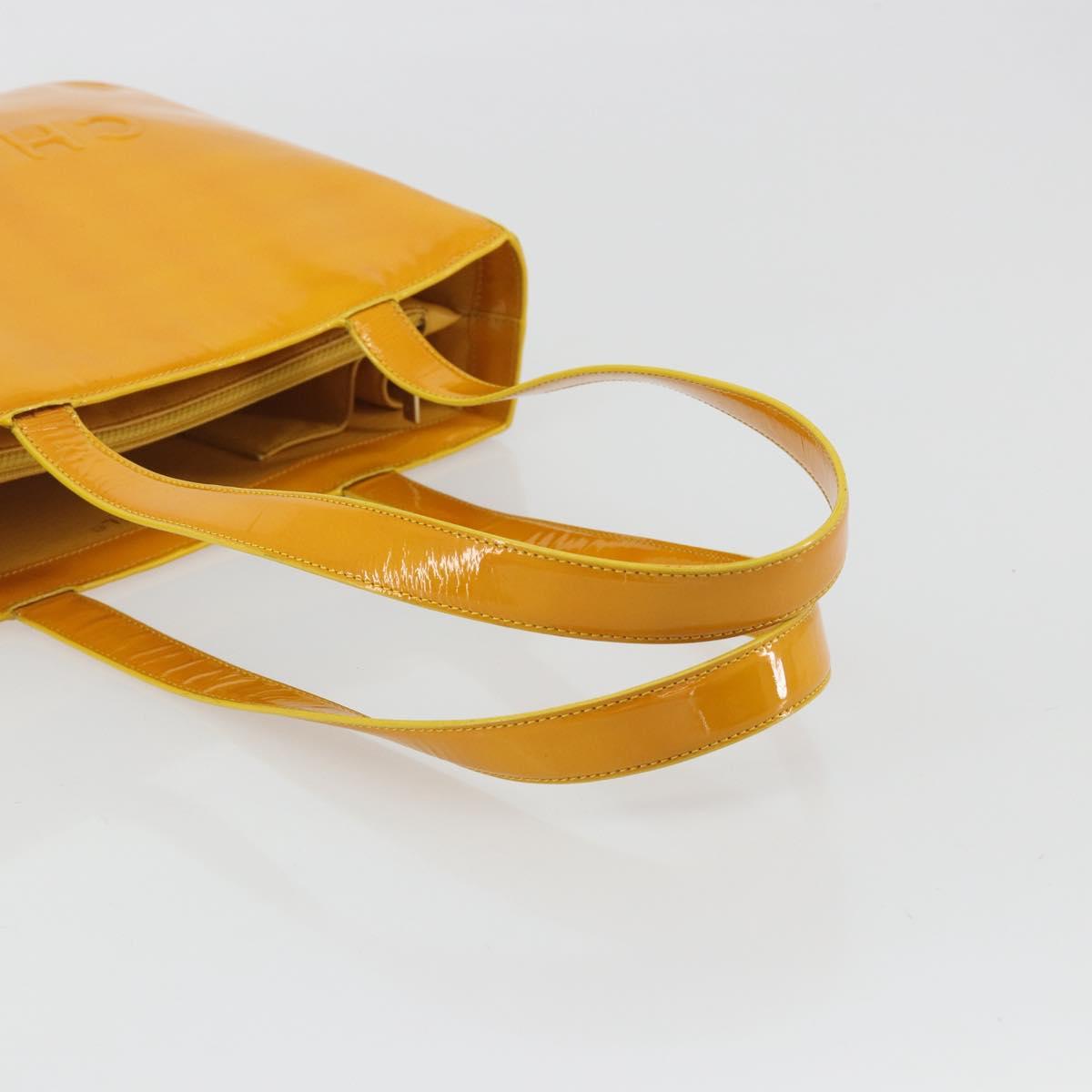CHANEL Tote Bag Patent Orange CC Auth BA14583